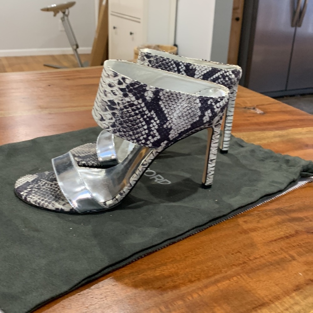 Stuart Weitzman Python My Slide Heels Silver Snak… - image 8